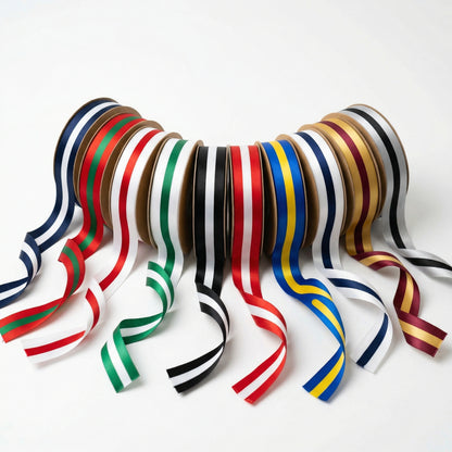 Striped Double Side Satin Ribbons Green Red