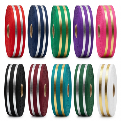 Striped Grosgrain Ribbon with Metallic Accent