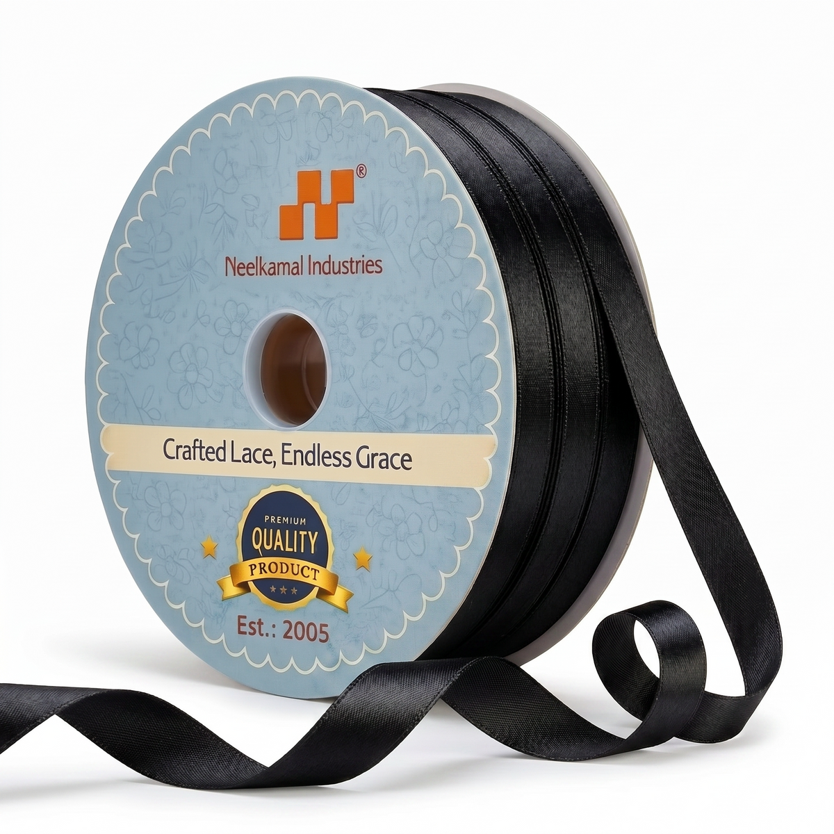 6mm Double-Sided Satin Ribbon – Black