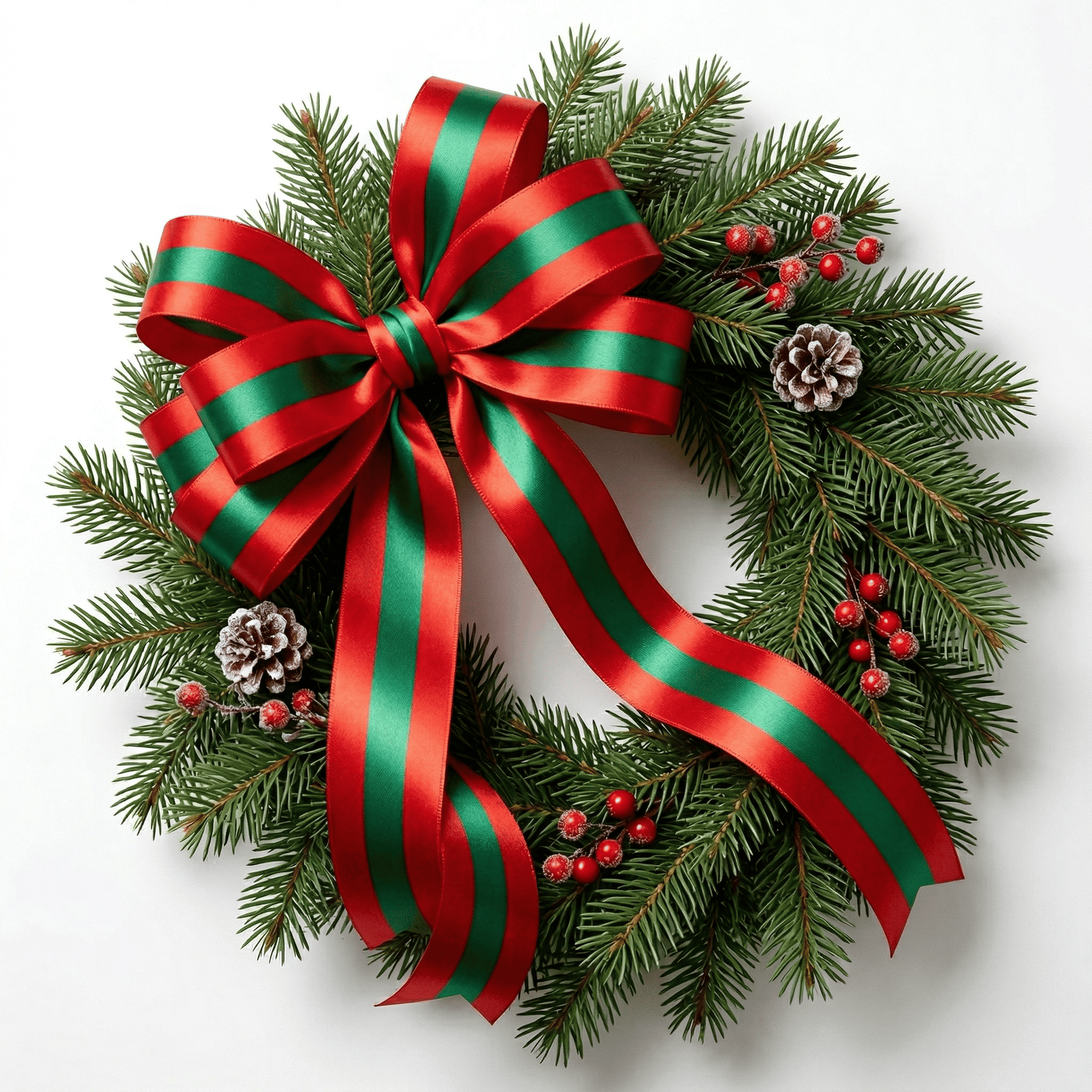 Striped Double Side Satin Ribbons Green Red