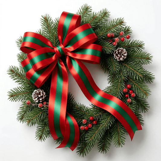 Striped Double Side Satin Ribbons Green Red