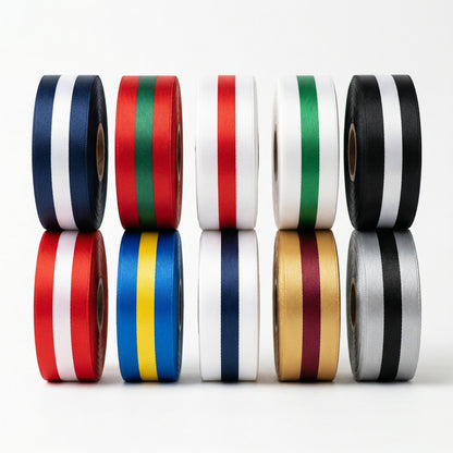 Striped Double Side Satin Ribbons Blue